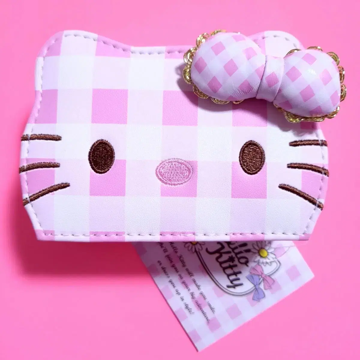 Hello Kitty Pink Ribbon Check kard Case photocard Holder Wallet toploader Damke