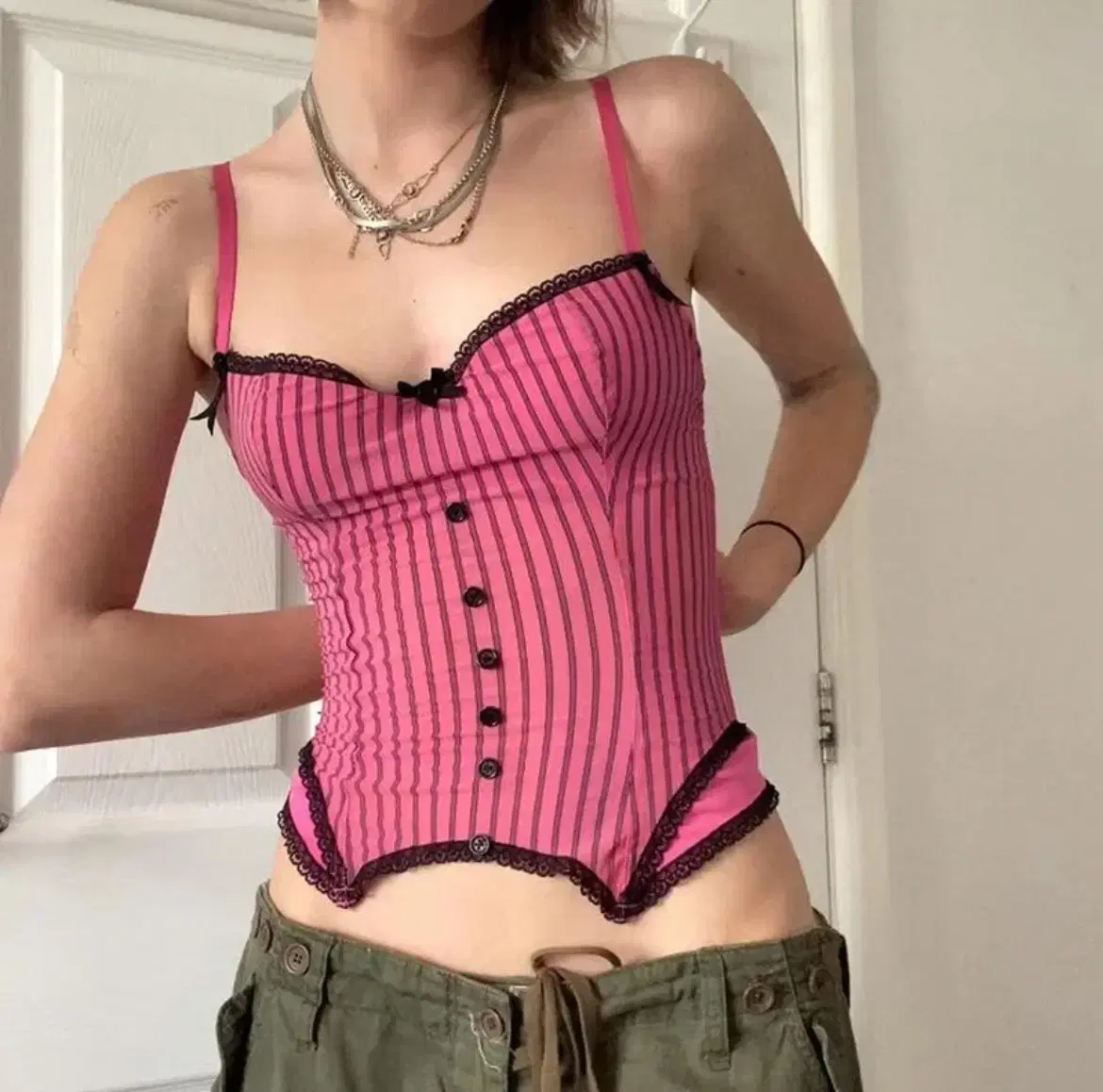 Striped trim corset top