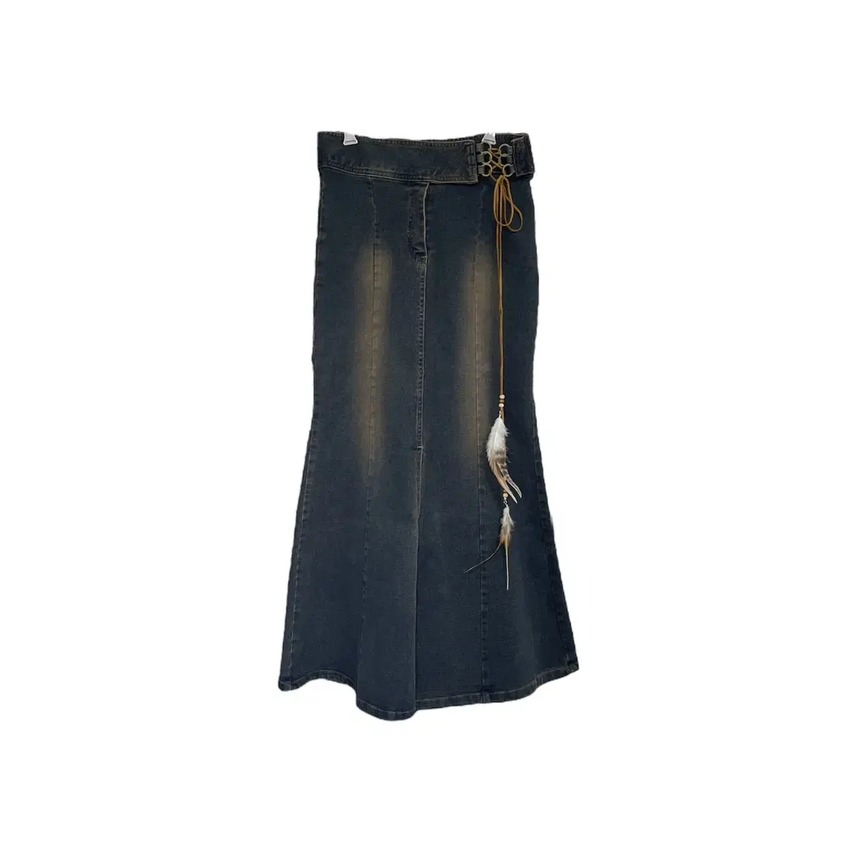 Washing denim feather detail long skirt