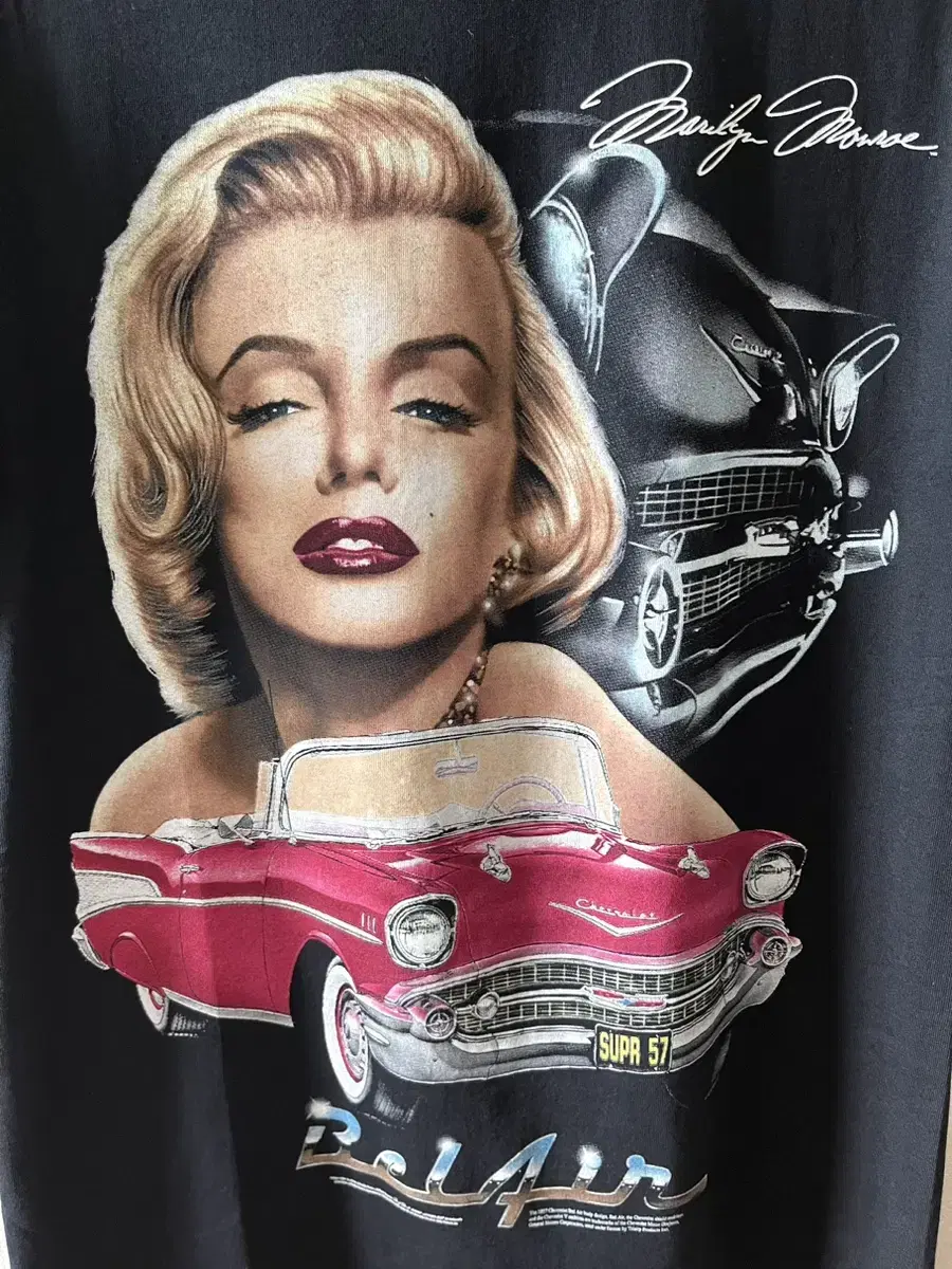 90s USA Marilyn Monroe Chevrolet Bel Air 1957 Artwork T-Shirt M