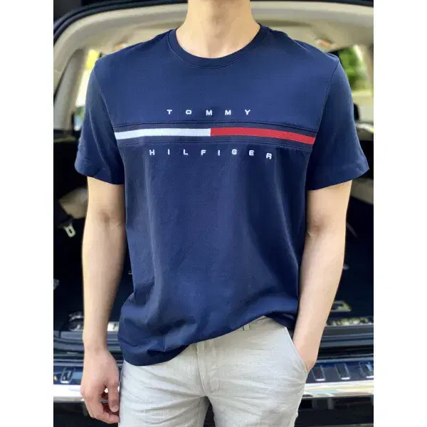 Genuine) Tommy Hilfiger Flag Logo Round Neck Simple Seasons Greetings Vahn Tee