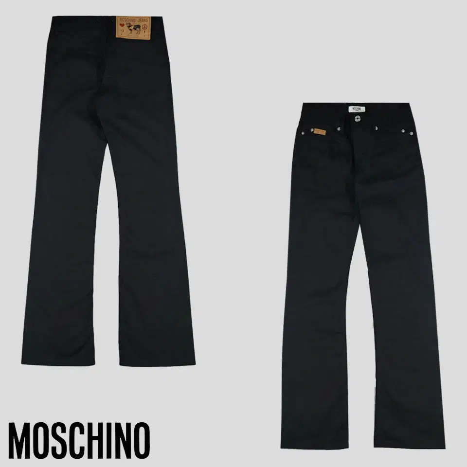 MOSCHINO 모스치노 모스키노 블랙 페이퍼탭 부츠컷 면바지 코튼팬츠