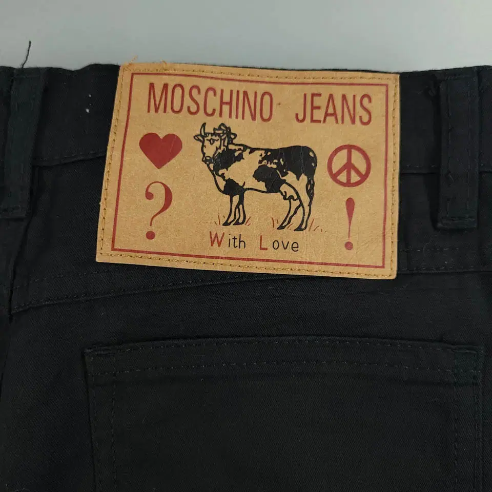 MOSCHINO 모스치노 모스키노 블랙 페이퍼탭 부츠컷 면바지 코튼팬츠