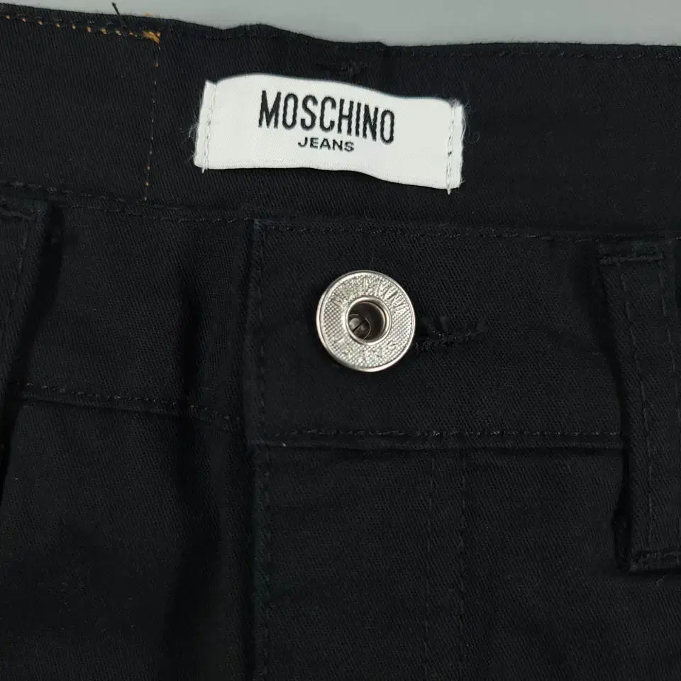 MOSCHINO 모스치노 모스키노 블랙 페이퍼탭 부츠컷 면바지 코튼팬츠