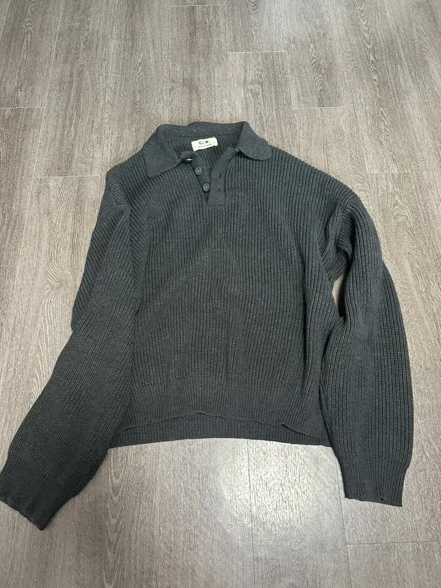 [L] GoodLifeWorks Classic kara Henley Neck Sweater Knit Charcoal