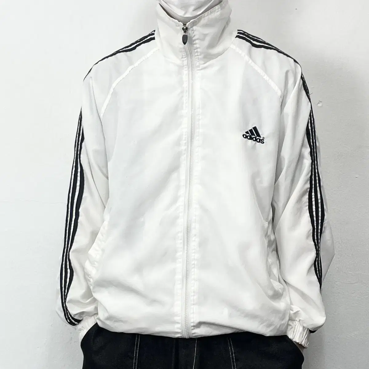 Adidas White Three Stripe Adi Multilogo Polyshell Windbreaker Jacket