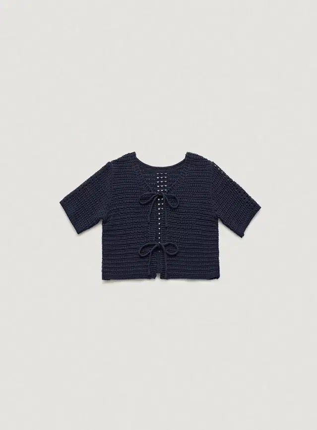 더바넷 navy cous tie cardigan