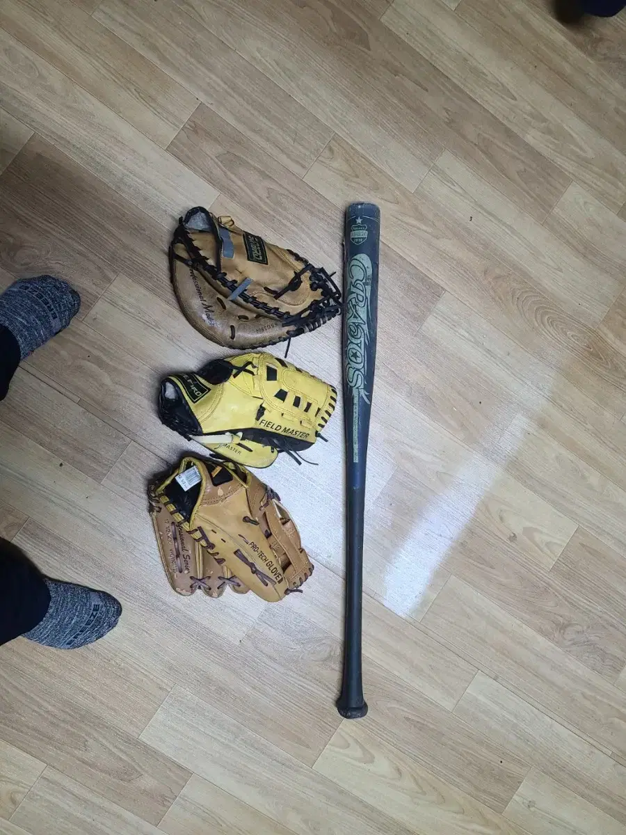 Baseball glove, baseball bat