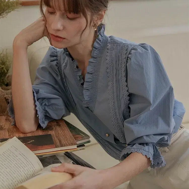 르니나 빈티지 셔츠 블라우스 블루 LOU vintage shirt