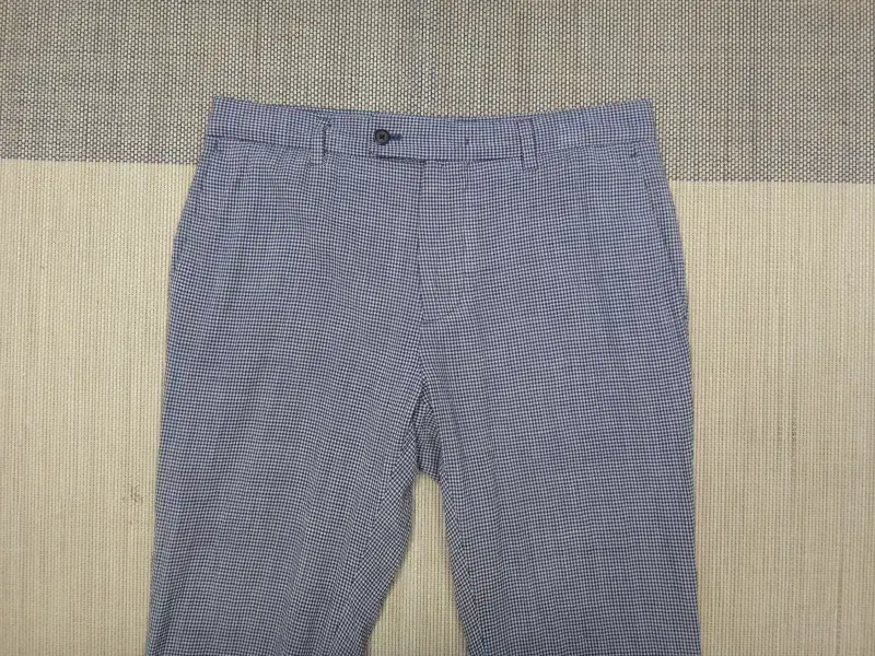 (32) Bean Pole Navy Wool Circus Gingham Check Slim Pants