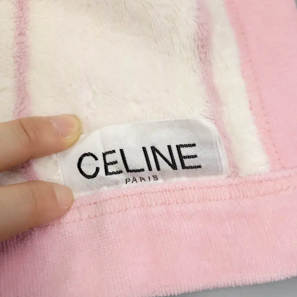 CELINE 셀린느 핑크 아이보리 플라워 스트라이프 패턴 코튼100 매트