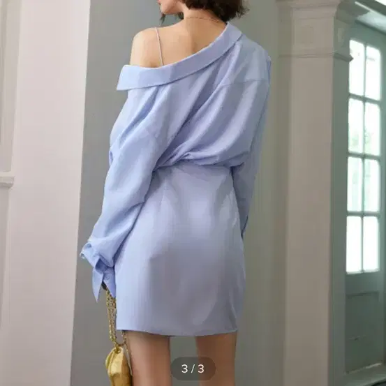 YY fake two-piece slim blue dress