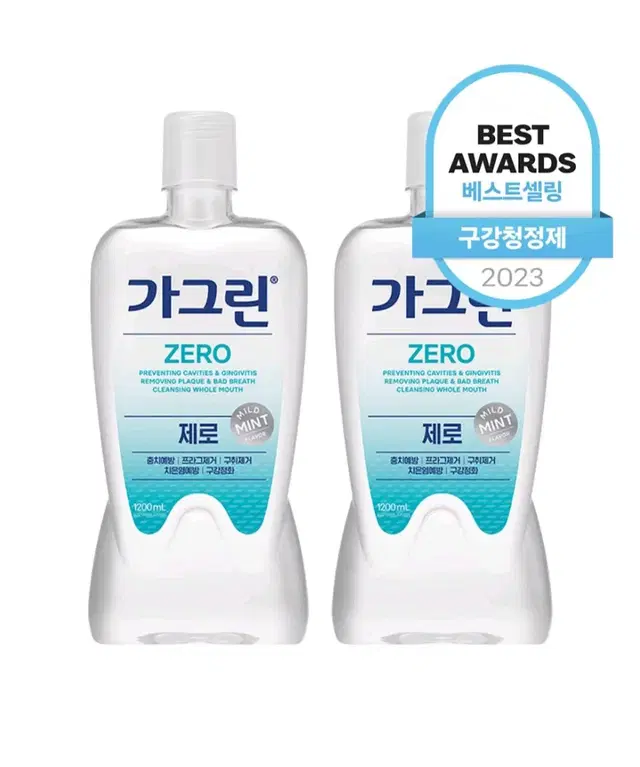 가그린 제로 구강청결제, 1200ml, 2개