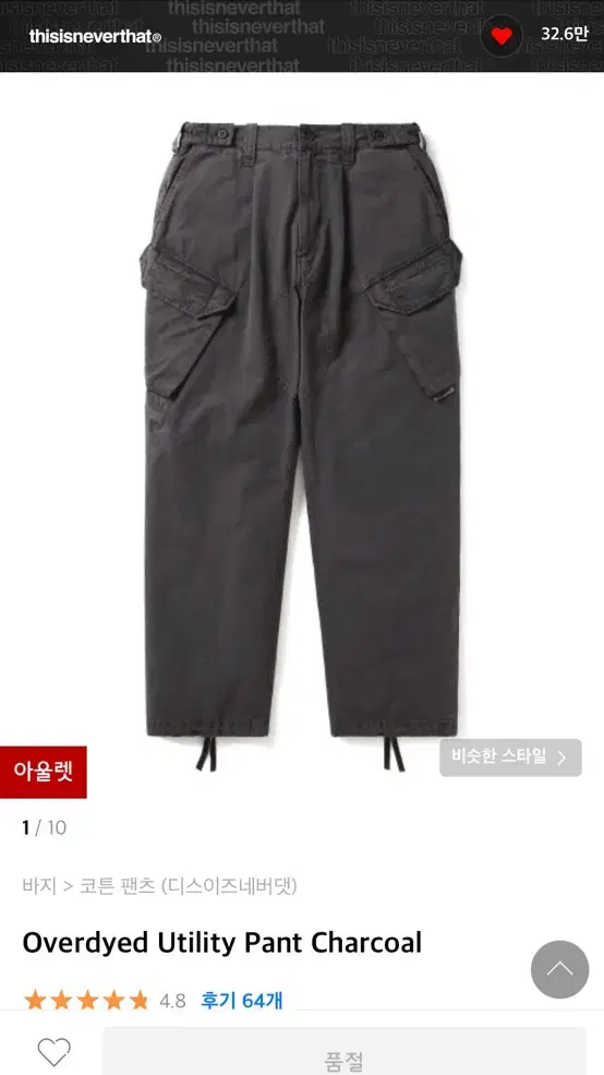 디스이즈네버댓 카고팬츠 차콜/ Overdyed Utility Pant