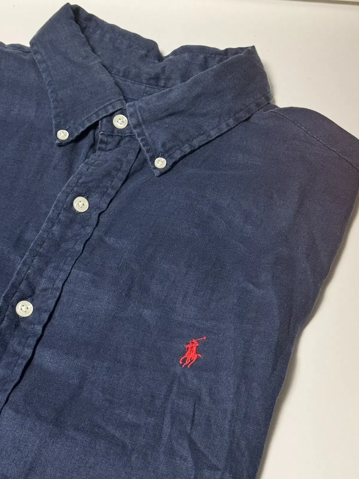 [L] Polo Ralph Lauren Linen Shirt Navy Navy Blue New Genuine QR Q Ralph Lauren Linen