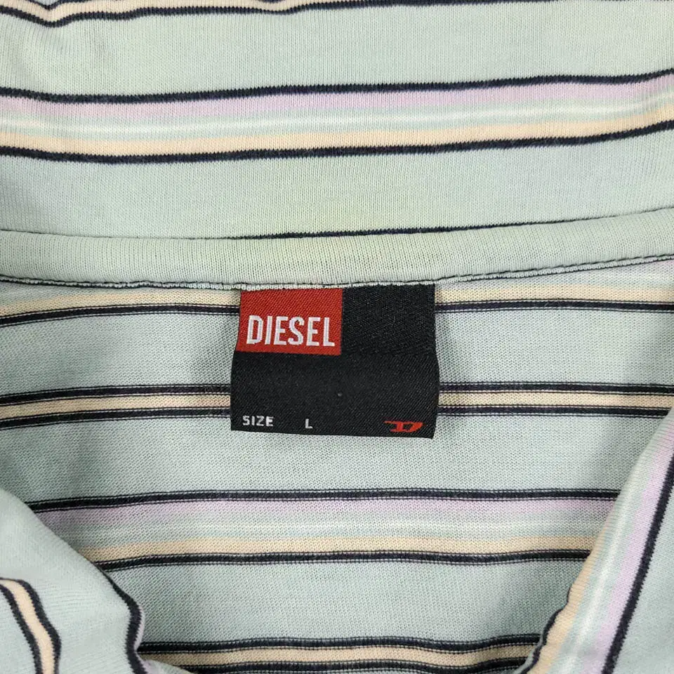 DIESEL 디젤 피스타치오 그린 멀티컬러 스트라이프 옐로우 자수로고 코