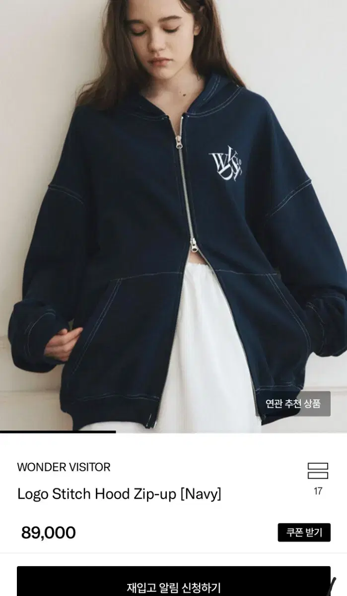 Wonder Visitor Logo Stitch Hood Zip-up [Navy]