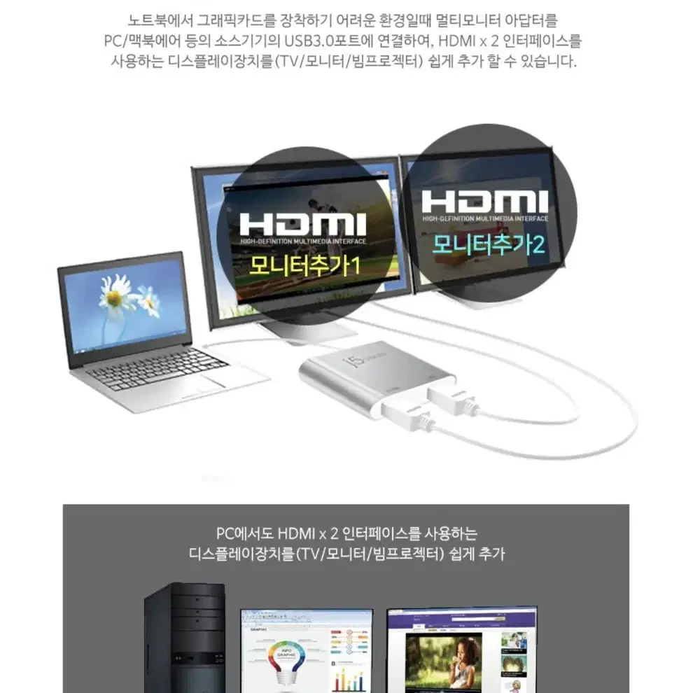 USB 3.0 to 듀얼 멀티 모니터 어댑터