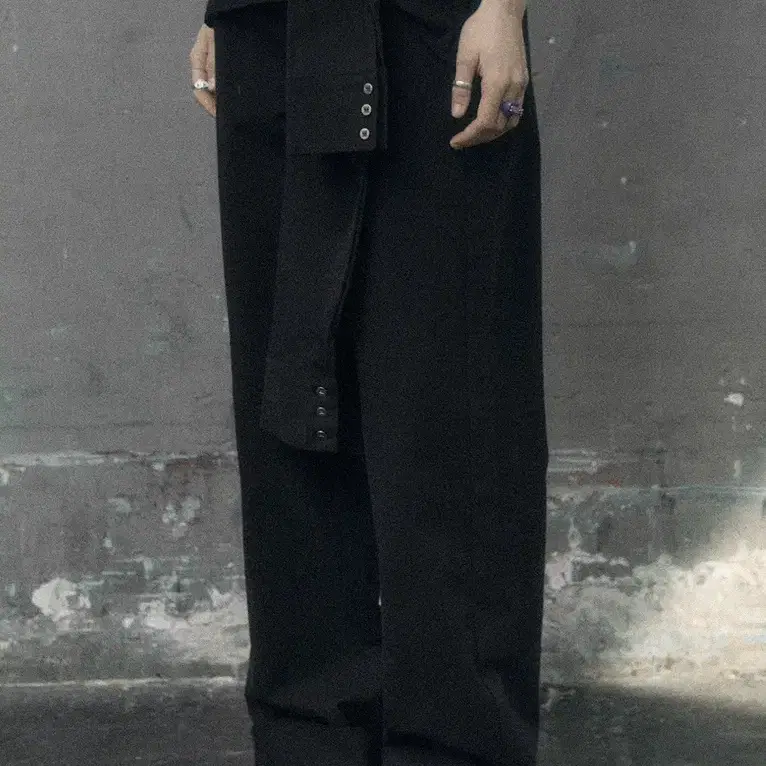 보헴서 TURNUP WIDE SHIRT PANTS, BLACK ,L