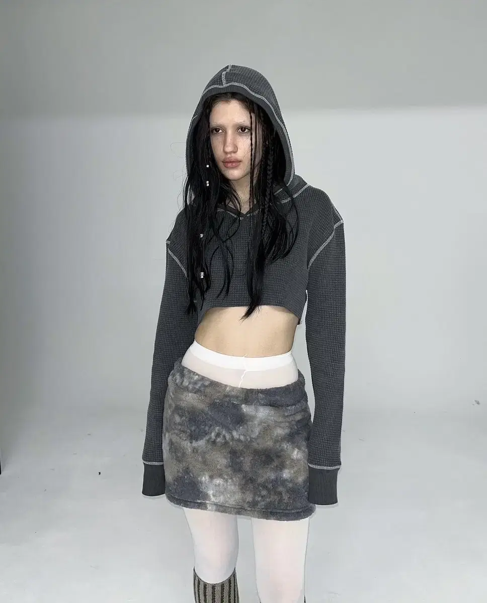 tensedance waffle crop hoodie charcoal