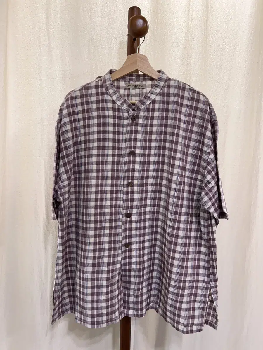 Vintage Oversized Henley Neck Check Shirt