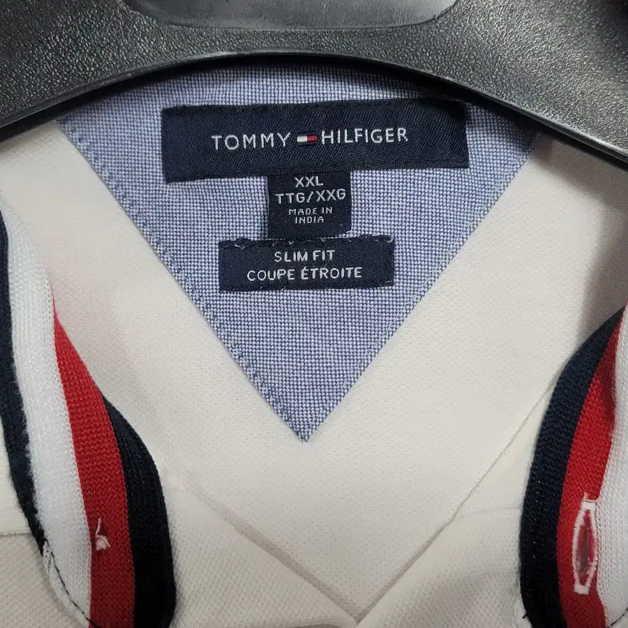 TOMMY HILFIGER 타미힐피거 화이트 스판 반팔카라티(빅사이즈)