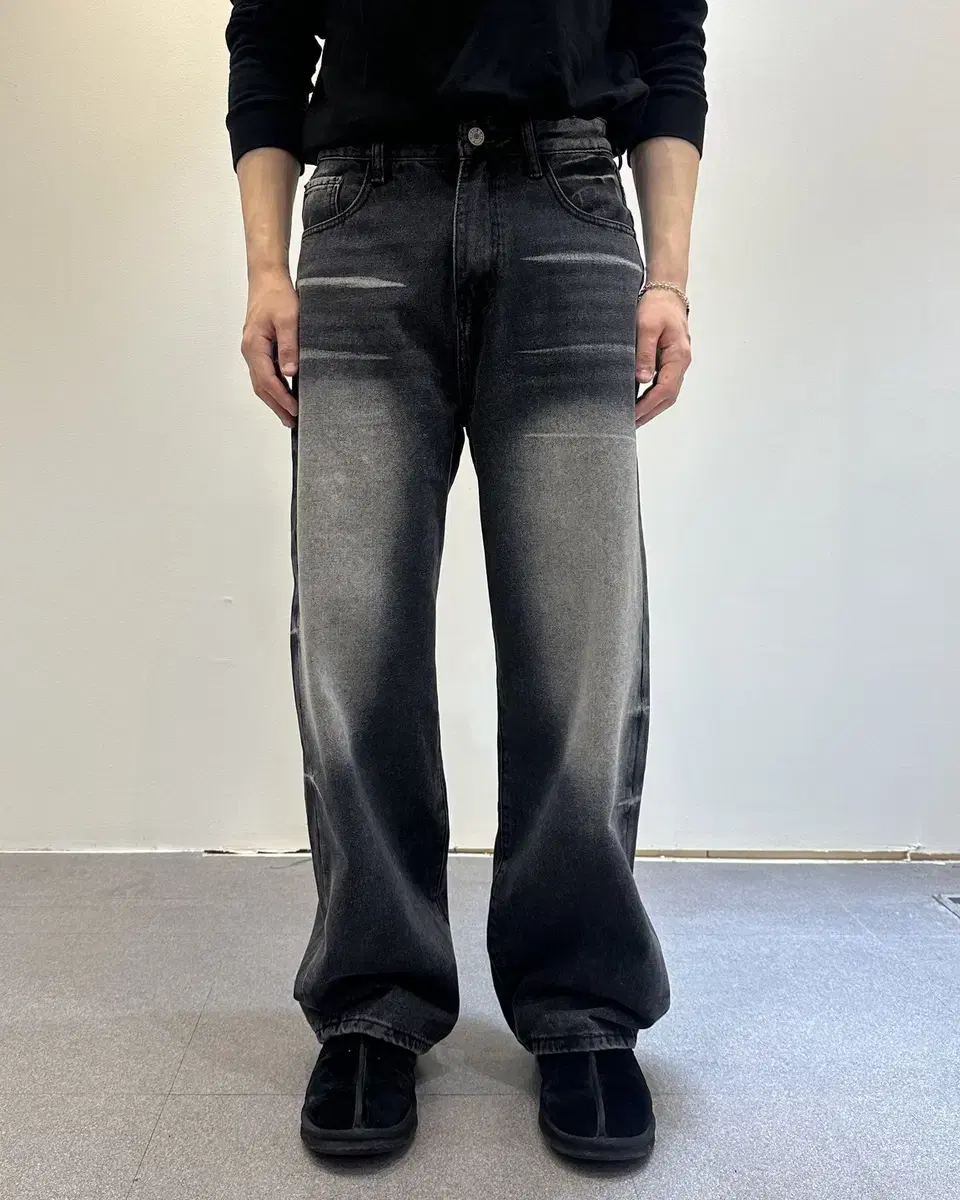 (Unisex) Domingo Black Wide Denim Pants