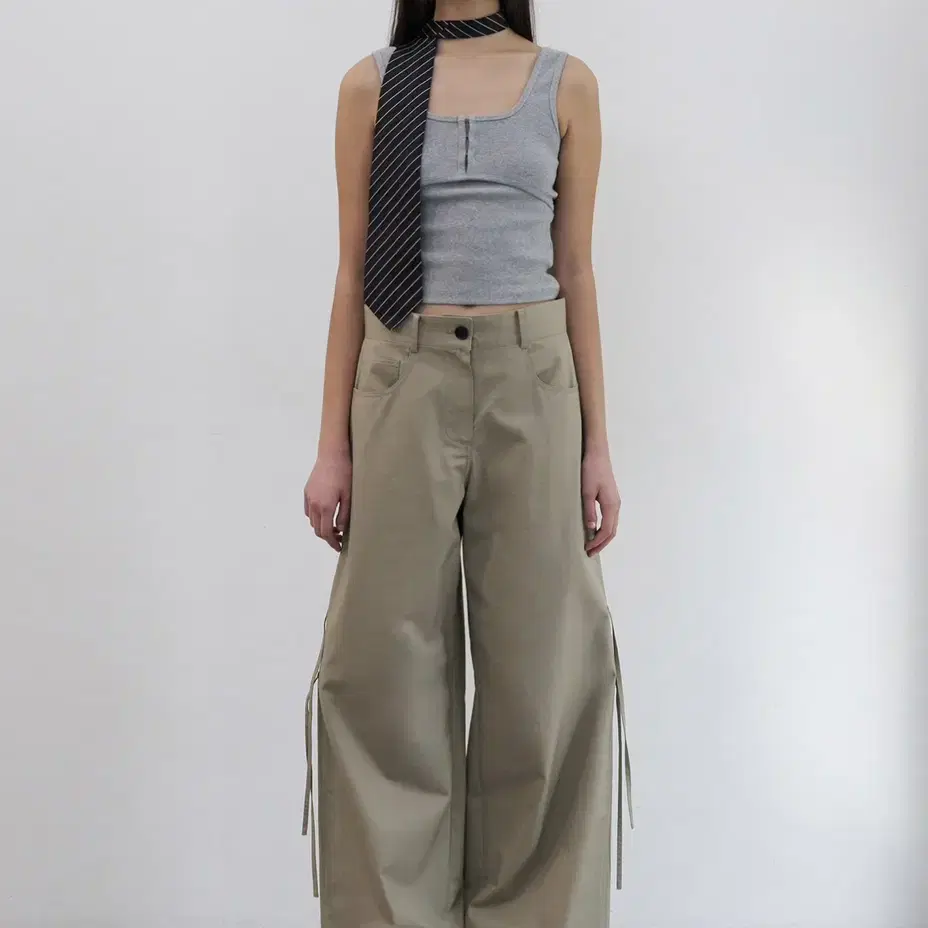 LCDC STRAP DETAIL WIDE TROUSERS (BEIGE