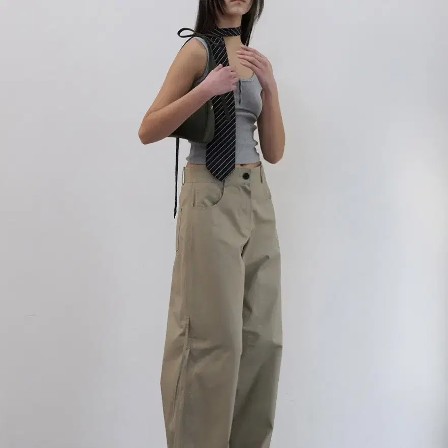 LCDC STRAP DETAIL WIDE TROUSERS (BEIGE