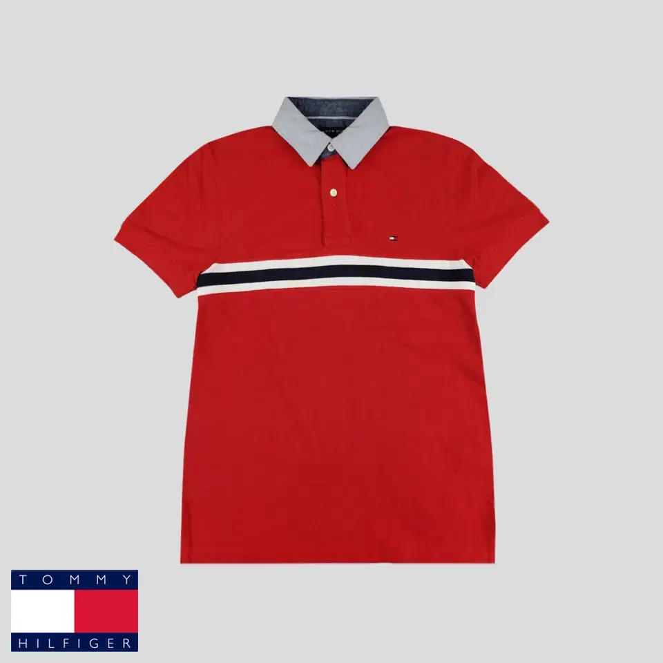 Tommy Hilfiger Red Tommy Logo Mid Custom Fit 100% Cotton Kara Neck PK Pique Short Sleeve