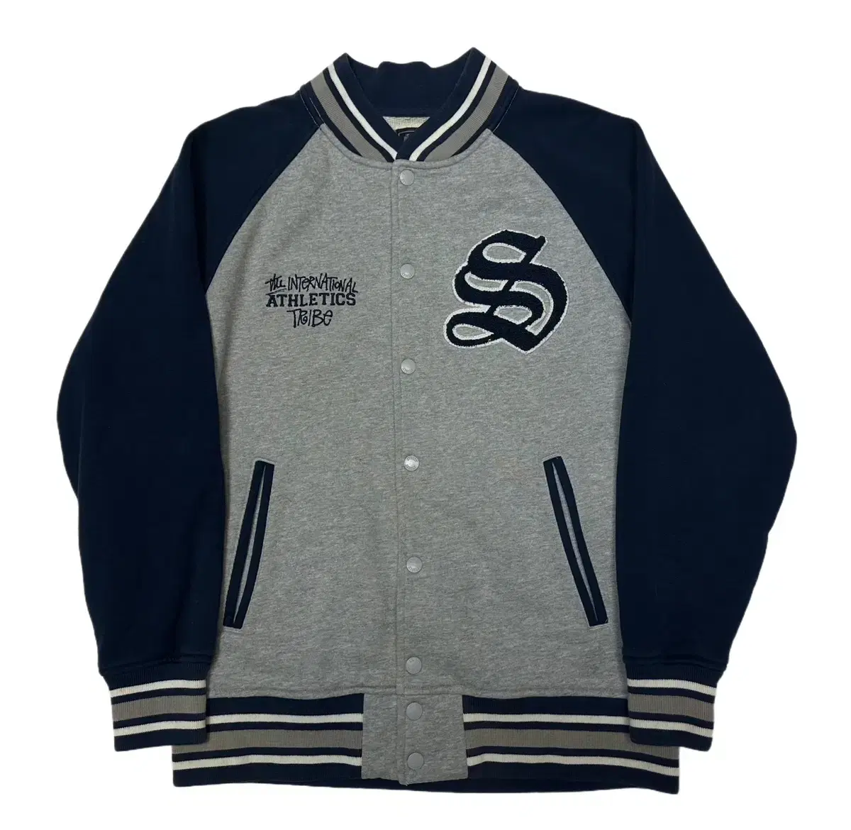 Stussy 00s Tribe Navy Grey Varsity Jacket M