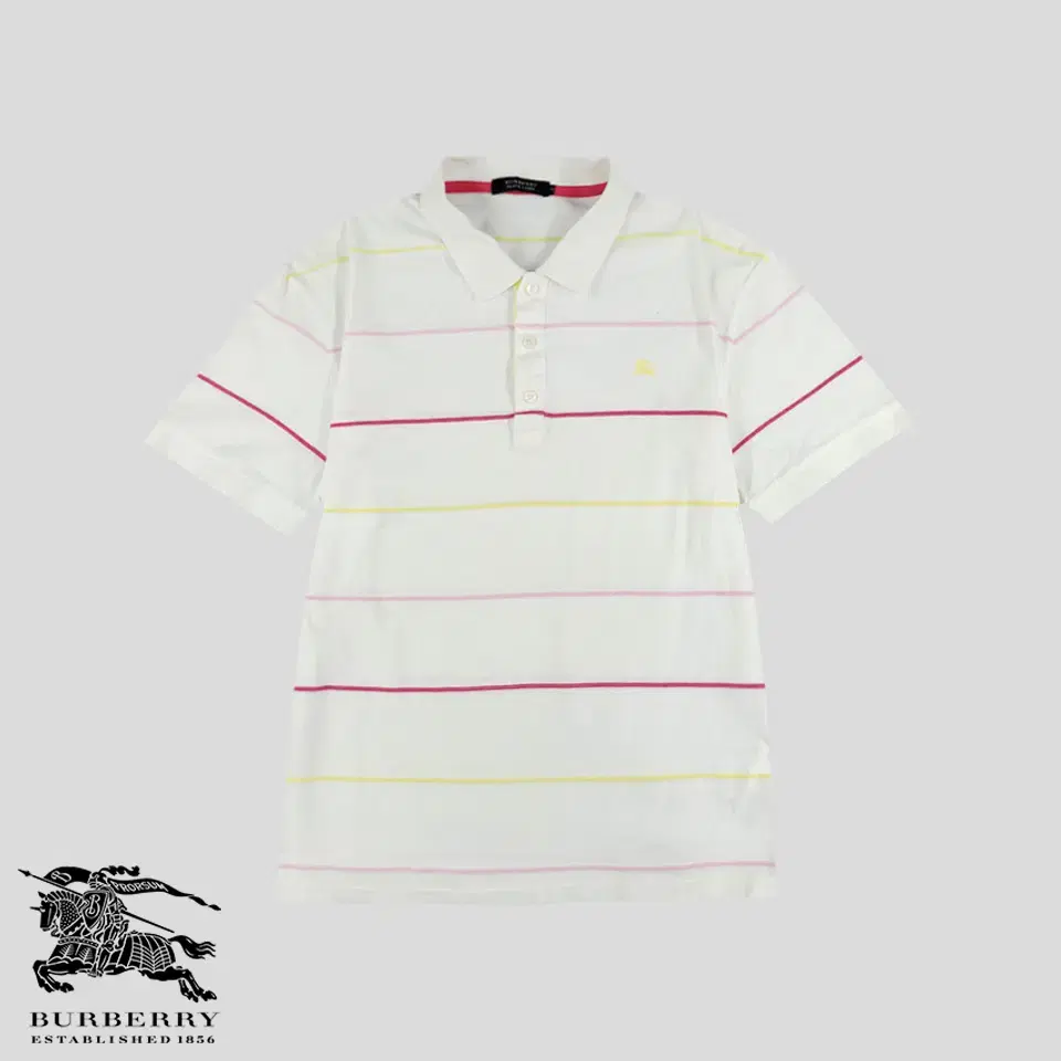 Burberry JP Black Label White Pink Yellow Striped Horseman Embroidered Cotton 100% Cotton