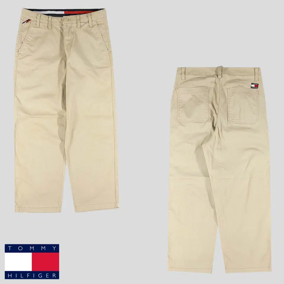 Tommy Hilfiger Tommy Jeans Beige Patch Logo High-Rise Straight-Fit Chino Pants Cotton