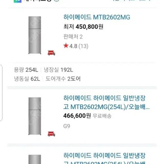 himade 하이메이드 냉장고 254L 리터