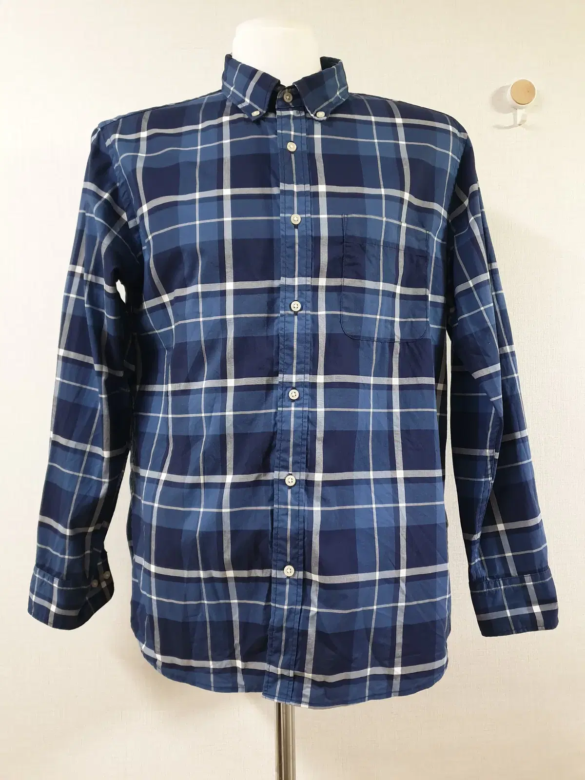 UNIQLO Men's Cotton Shirt 100% Cotton bloo Navy Check 100 105 South L