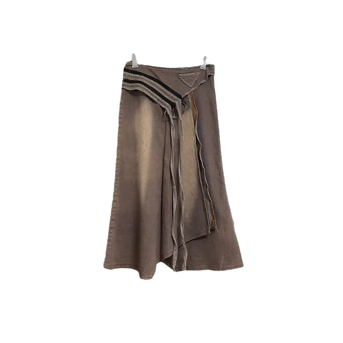 Pink brown grunge denim long skirt