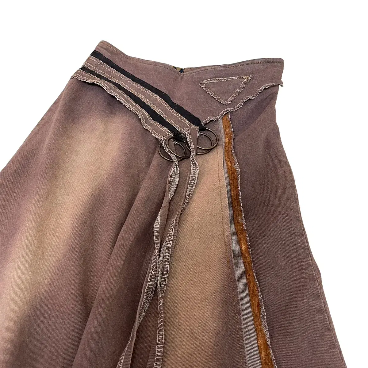 Pink brown grunge denim long skirt