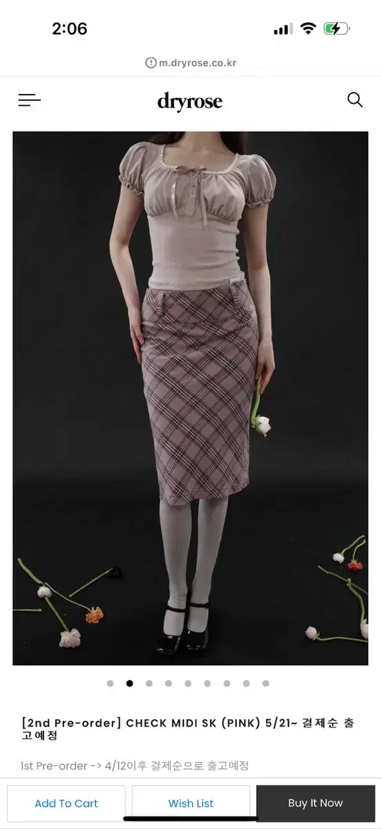 Dry Rose Check Midi Skirt S Sell me