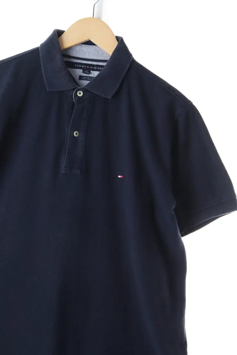 (L) Tommy Hilfiger Short Sleeve kara T-shirt Navy Loose Fit Grandpa Core-BF9C