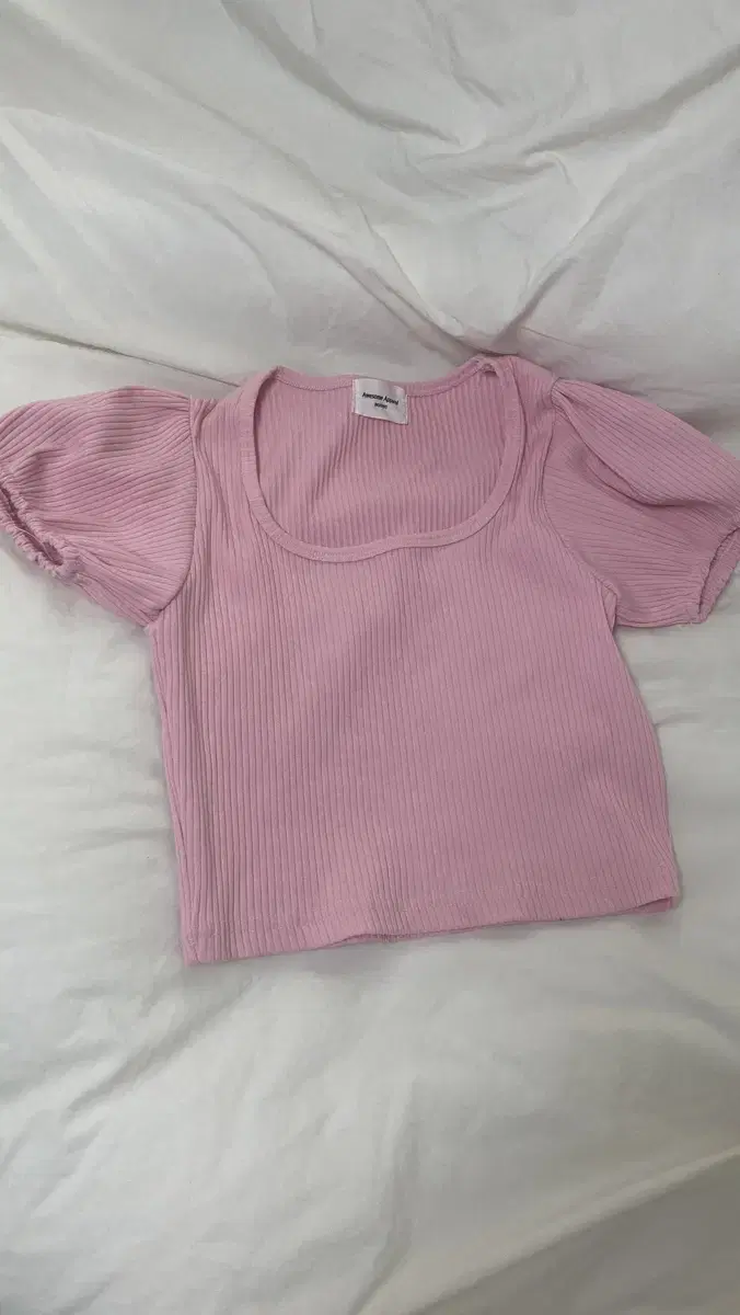 Puff square neck crop short sleeves pink