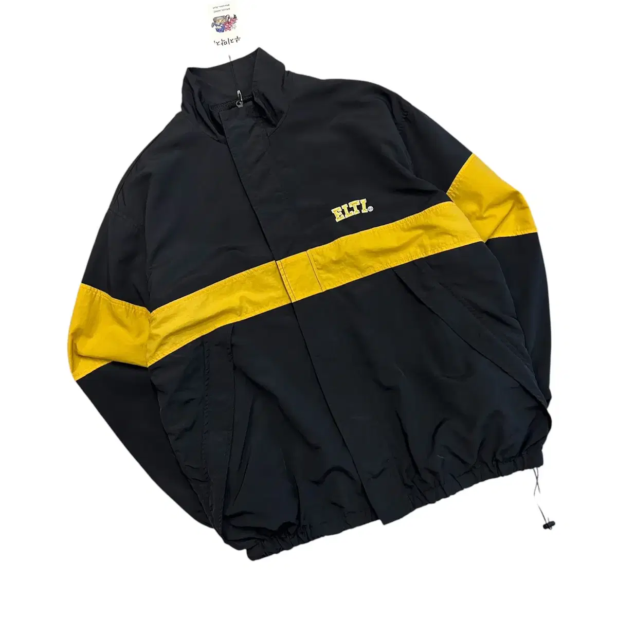 [L] Ellyoti Embroidered Yellow Black Windbreaker Old School