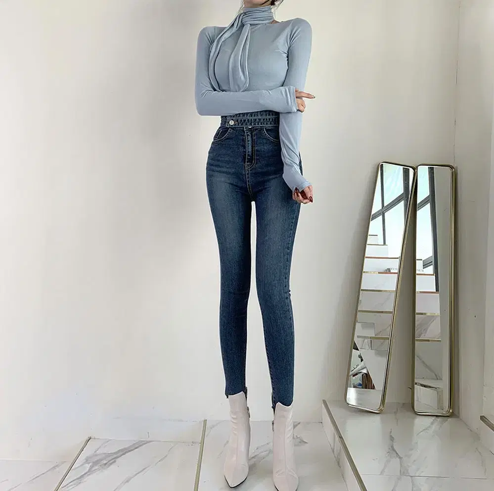 드까 더블벨트 진청 스키니 팬츠(새상품/사이즈 s)