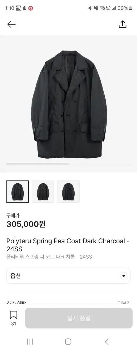 [4] Polyester spring pea coat dark charcoal sells