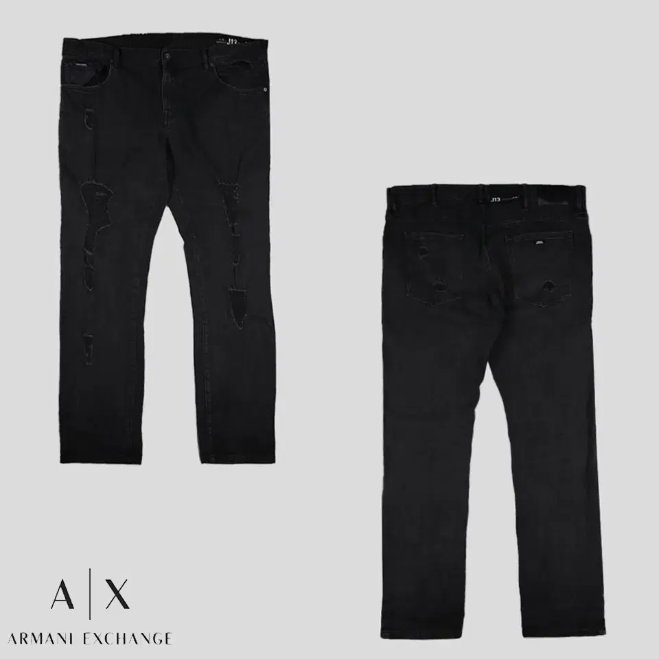 Armani Exchange Black Patchwork Distressed Ripped Rock Chic Punk Slim Fit Jeans Des