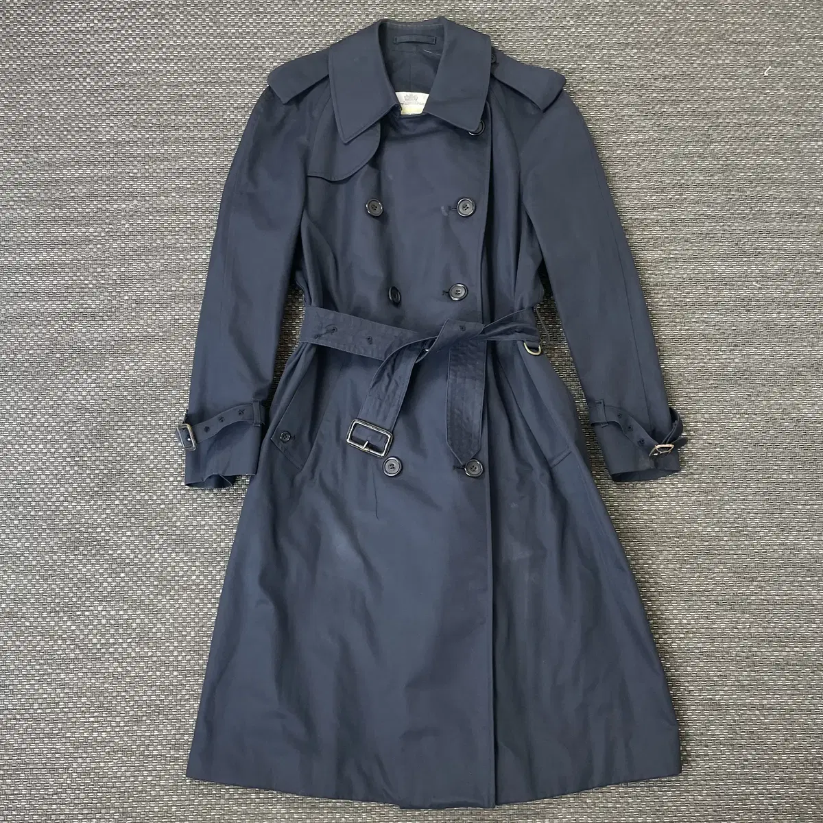 Aquascutum navy double poly-cotton belted trench long coat