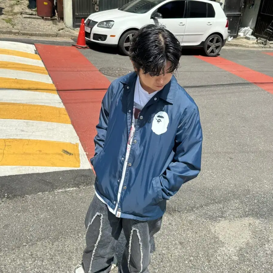 베이프 나일론 코치자켓 네이비 BAPE