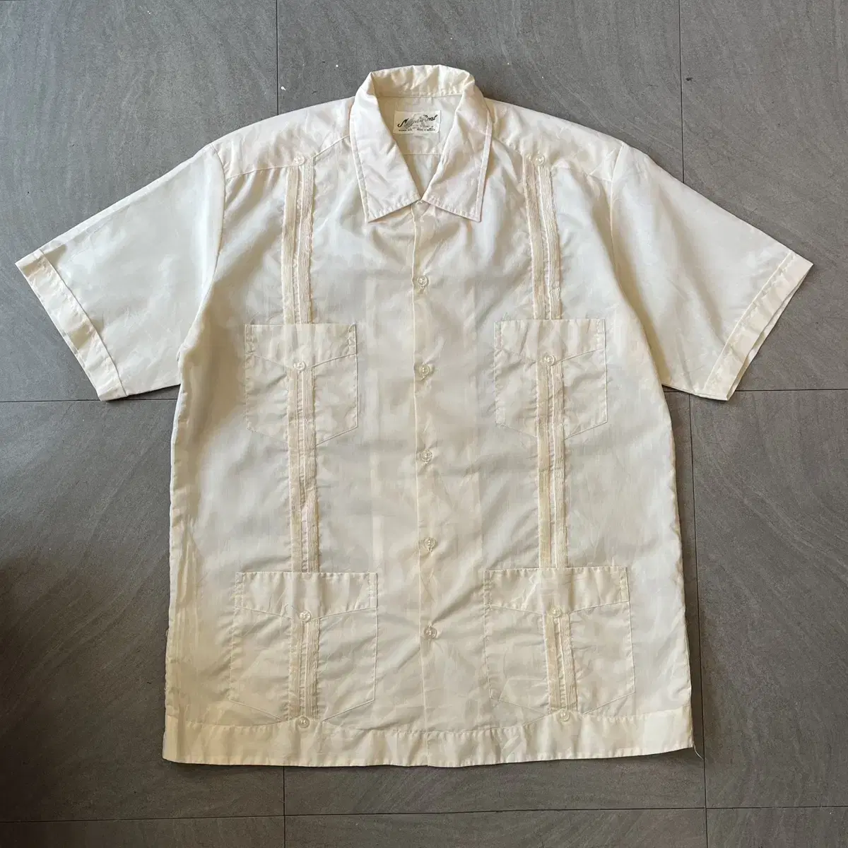 Vintage Guayabera Light Yellow Cuban Short Sleeve Shirt