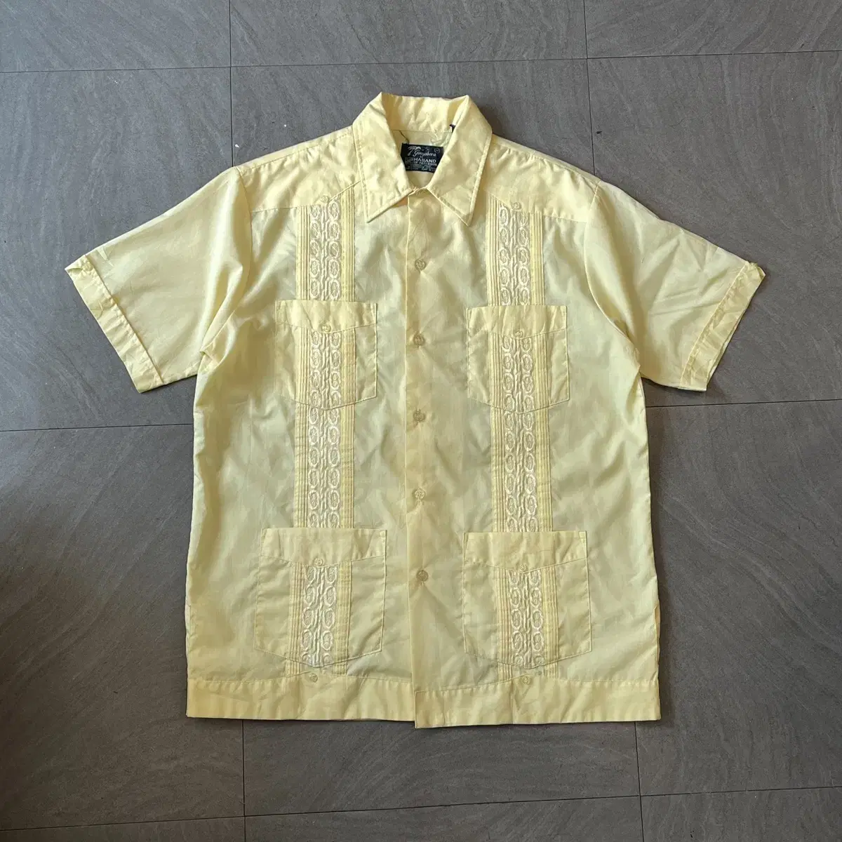 Vintage Guayabera Yellow Short Sleeve Embroidered Shirt