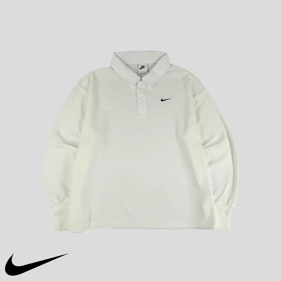 Nike White Black Swoosh Cotton Poly Blend Kara Mock Neck Long Sleeve T-Shirt Long Sleeve