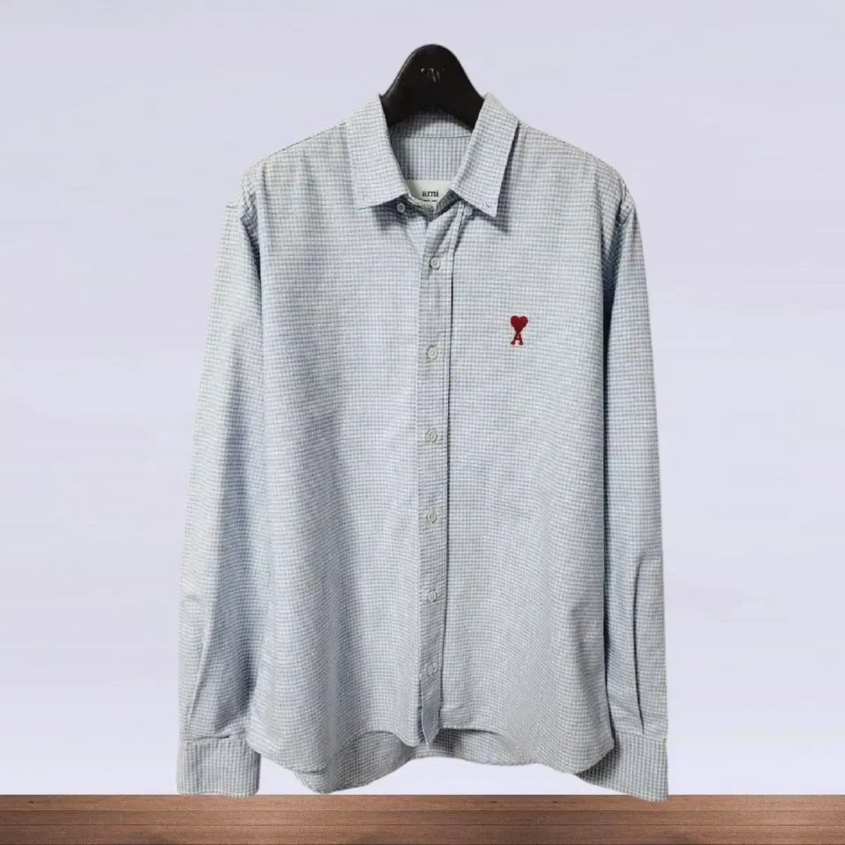 (Genuine) AMI Chain Stitch Heart Logo Gingham Check Oxford